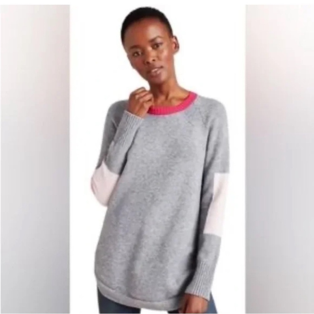 Anthropologie Rebekah Sweater Tunic Colorblock Grey Pink Crewneck Pullover Sz S